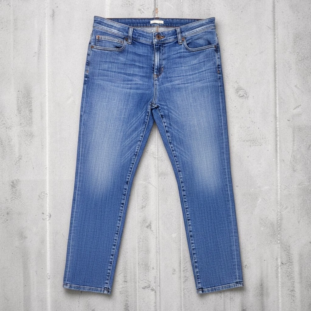 Eileen Fisher Womens Blue Organic Cotton Straight Leg Jeans Size 12 Medium Wash
